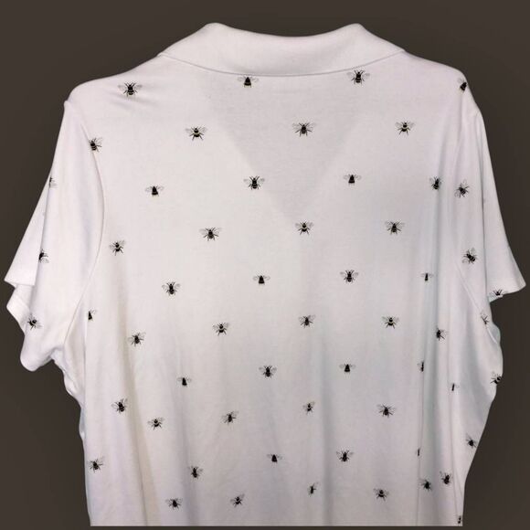 Lands‎ End Womens Polo Sz 3X White Bee Print Collared Short Sleeve Shirt Classic - Picture 5 of 7